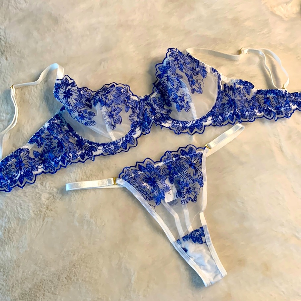 Lingerie set. Sheer, white and blue. Brand new, never been worn. Size small.